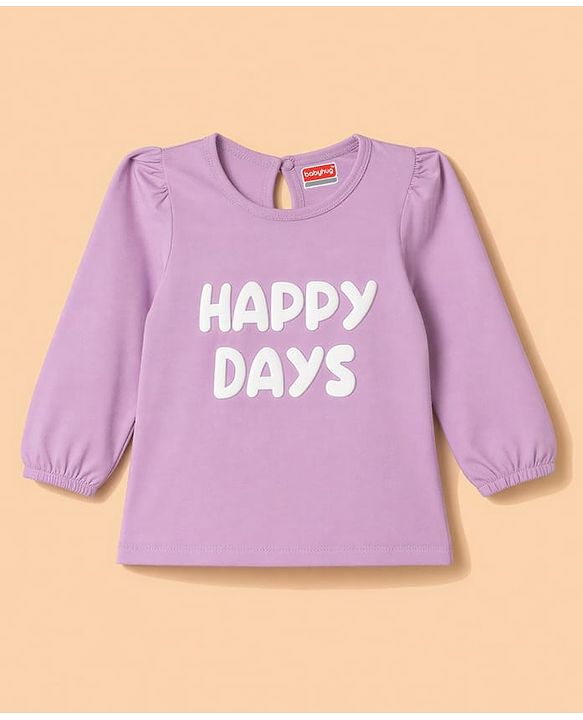 Babyhug Cotton Knit Full Sleeves Puffed T-Shirts With Rainbow & Text Print Pack Of 3 - Red & Lavender