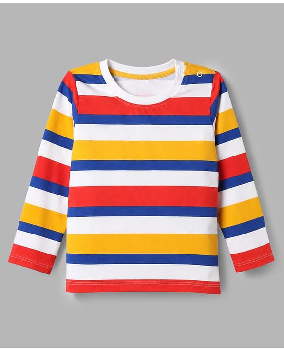 Babyhug 100% Cotton Knit Full Sleeves T-Shirts with Striped & Text Print Pack of 3 - White Blue & Red