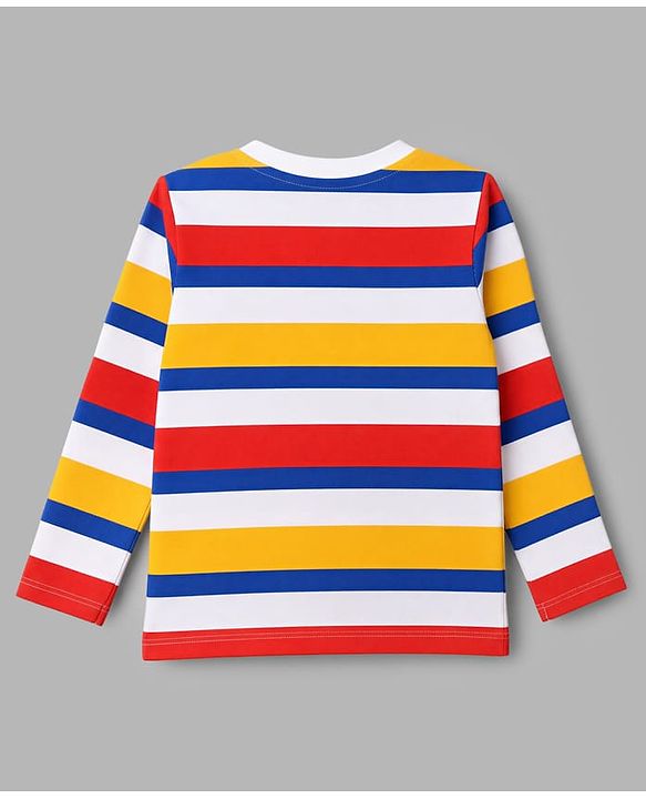 Babyhug 100% Cotton Knit Full Sleeves T-Shirts with Striped & Text Print Pack of 3 - White Blue & Red