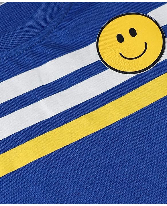 Babyhug 100% Cotton Knit Full Sleeves T-Shirts with Striped & Text Print Pack of 3 - White Blue & Red
