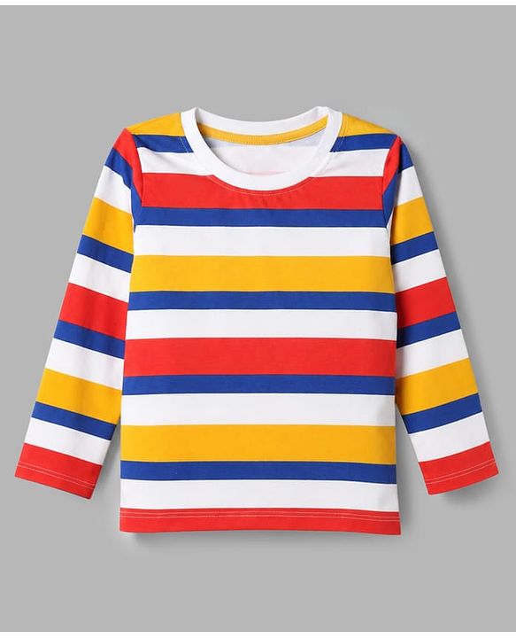 Babyhug 100% Cotton Knit Full Sleeves T-Shirts with Striped & Text Print Pack of 3 - White Blue & Red