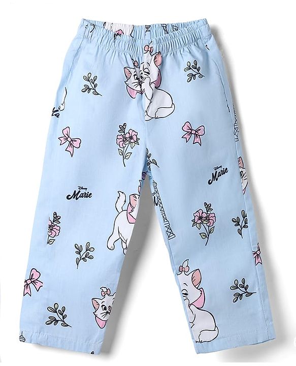 Babyhug Disney 100% Cotton Poplin Woven Full Sleeves Co-ord Shirt & Pajama Night Suit with Marie Graphic Print - Blue