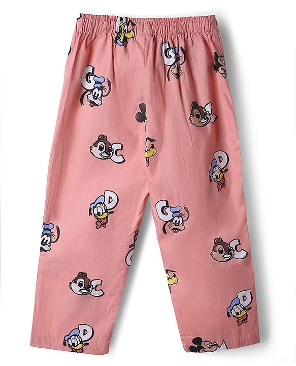 Babyhug Disney 100% Cotton Knit Full Sleeves Front Open Co- Ords Pyjama Night Suit With Mickey and Friends Disney Print - Print