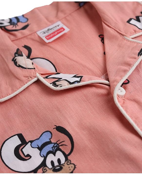 Babyhug Disney 100% Cotton Knit Full Sleeves Front Open Co- Ords Pyjama Night Suit With Mickey and Friends Disney Print - Print