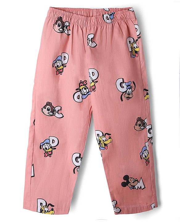 Babyhug Disney 100% Cotton Knit Full Sleeves Front Open Co- Ords Pyjama Night Suit With Mickey and Friends Disney Print - Print