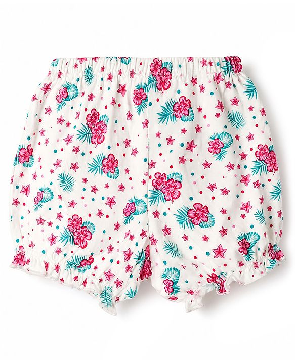 Pine Kids Cotton Elastane Knit Floral Printed Bloomers Pack of 3 - Pink Green  & White