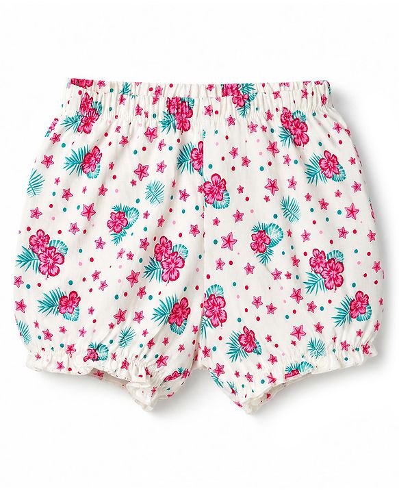 Pine Kids Cotton Elastane Knit Floral Printed Bloomers Pack of 3 - Pink Green  & White