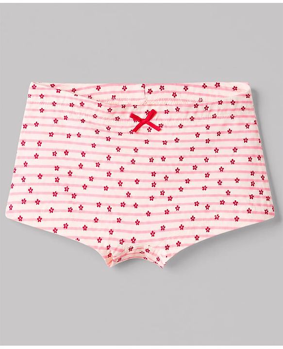 Pine Kids Cotton Elastane Knit Floral Printed Panties Pack of 3 - Red & Pink