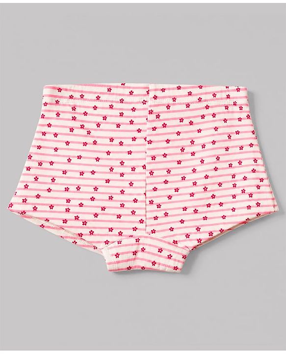 Pine Kids Cotton Elastane Knit Floral Printed Panties Pack of 3 - Red & Pink