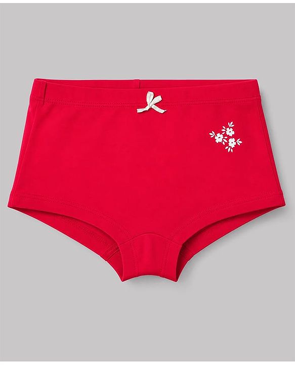 Pine Kids Cotton Elastane Knit Floral Printed Panties Pack of 3 - Red & Pink