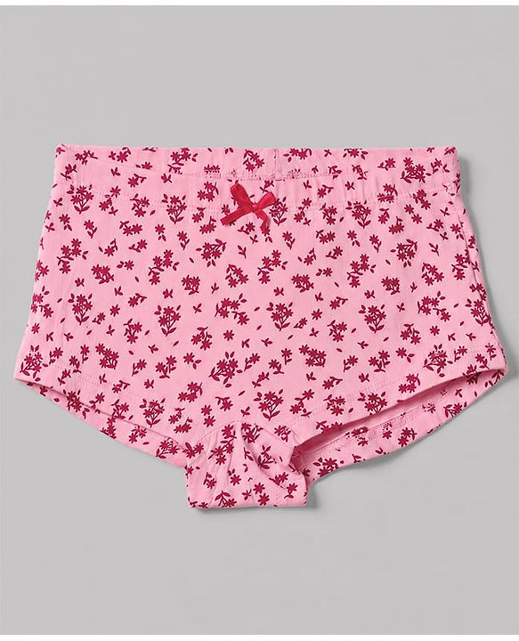 Pine Kids Cotton Elastane Knit Floral Printed Panties Pack of 3 - Red & Pink