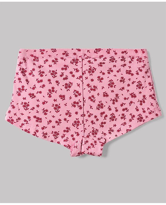 Pine Kids Cotton Elastane Knit Floral Printed Panties Pack of 3 - Red & Pink
