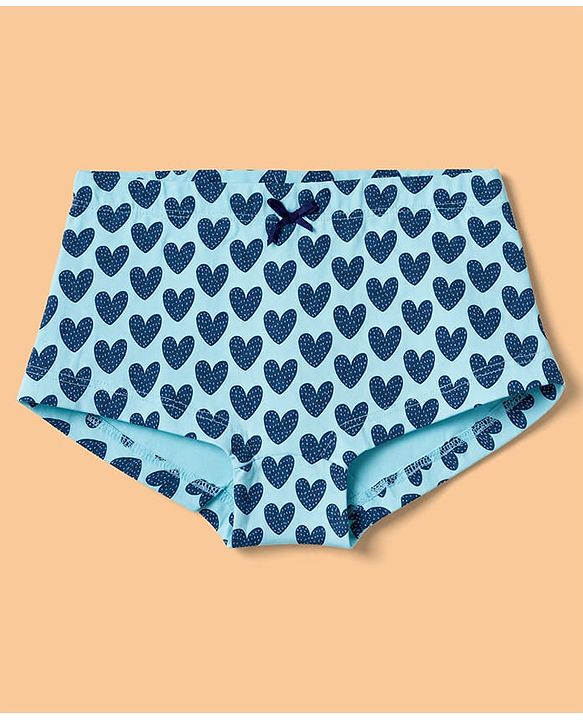 Pine Kids Cotton Elastane Knit Hearts Printed Panties Pack of 3 - Light Blue