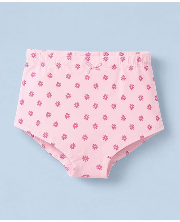 Pine Kids Cotton Elastane Knit Solid Bloomers With Floral Print Pack of 3 - Pink White