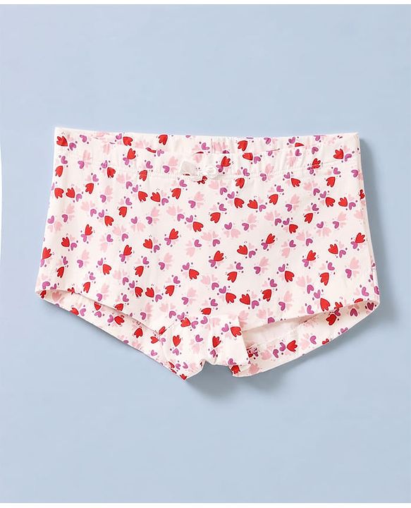 Pine Kids Cotton Elastane Knit Solid Bloomers With Floral Print Pack of 3 - Pink White