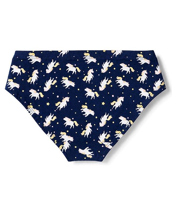 Pine Kids Cotton Elastane Knit Unicorn Printed Panties Pack Of 3 - Navy & Light Blue