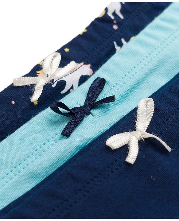 Pine Kids Cotton Elastane Knit Unicorn Printed Panties Pack Of 3 - Navy & Light Blue