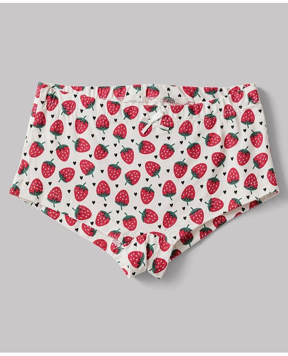 Pine Kids Cotton Elastane Knit Panties With Strawberry Print Pack of 3 - Red Pink White