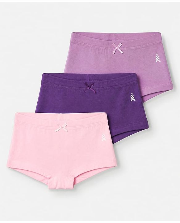 Pine Kids Cotton Elastane Knit Panties With Bow Detailing Pack of 3 - Purple & Peach