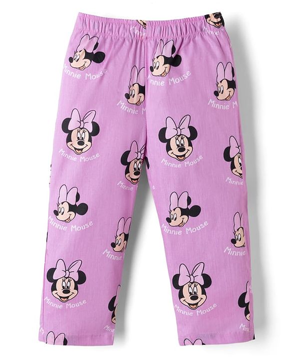 Babyhug Disney 100% Cotton Knit Full Sleeves Front Open Co- Ords Pyjama Night Suit With Mickey and Friends Disney Print -Lavender