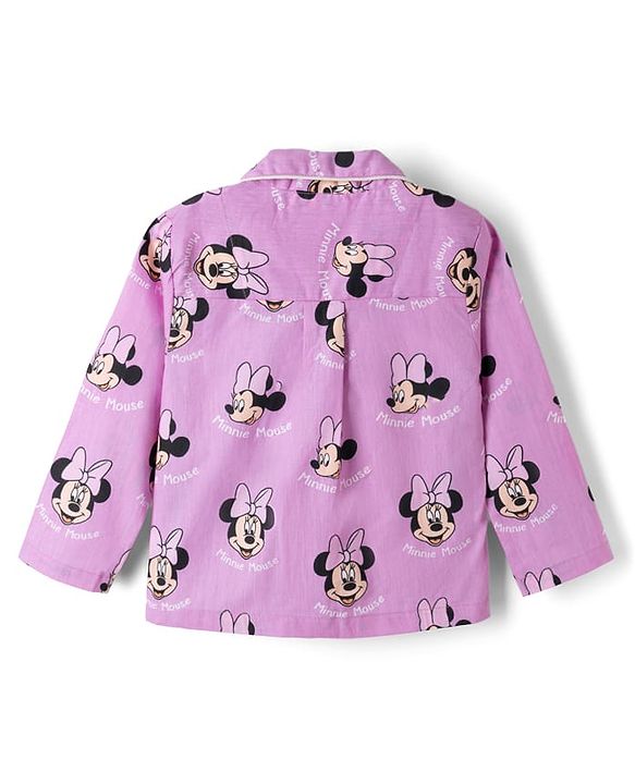 Babyhug Disney 100% Cotton Knit Full Sleeves Front Open Co- Ords Pyjama Night Suit With Mickey and Friends Disney Print -Lavender