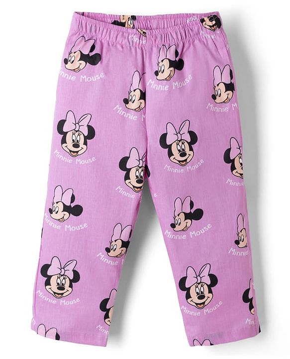 Babyhug Disney 100% Cotton Knit Full Sleeves Front Open Co- Ords Pyjama Night Suit With Mickey and Friends Disney Print -Lavender