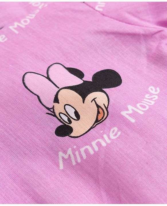 Babyhug Disney 100% Cotton Knit Full Sleeves Front Open Co- Ords Pyjama Night Suit With Mickey and Friends Disney Print -Lavender