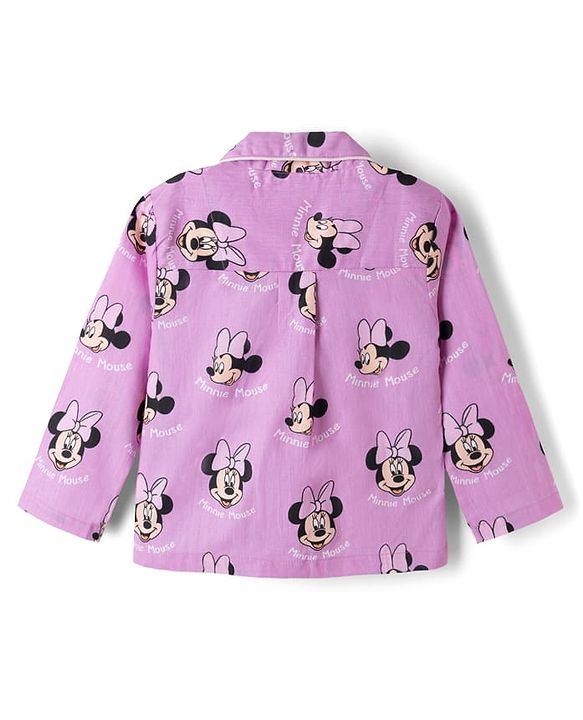 Babyhug Disney 100% Cotton Knit Full Sleeves Front Open Co- Ords Pyjama Night Suit With Mickey and Friends Disney Print -Lavender