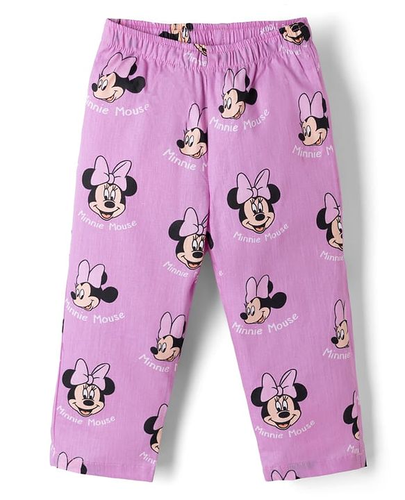 Babyhug Disney 100% Cotton Knit Full Sleeves Front Open Co- Ords Pyjama Night Suit With Mickey and Friends Disney Print -Lavender