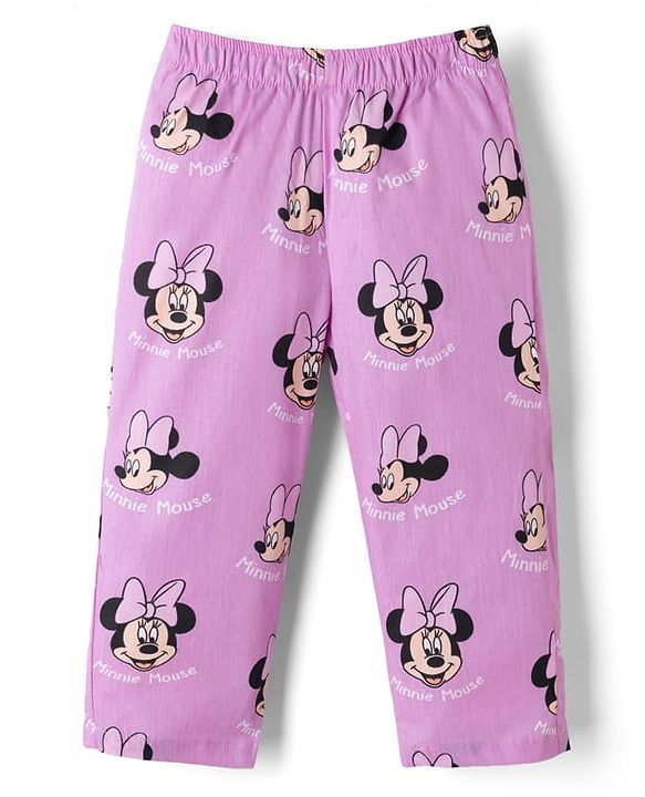 Babyhug Disney 100% Cotton Knit Full Sleeves Front Open Co- Ords Pyjama Night Suit With Mickey and Friends Disney Print -Lavender