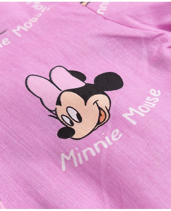 Babyhug Disney 100% Cotton Knit Full Sleeves Front Open Co- Ords Pyjama Night Suit With Mickey and Friends Disney Print -Lavender