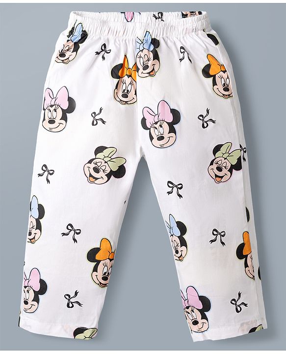 Babyhug Poplin Woven Full Sleeves Co-Ords Shirt & Pyjama Night Suit with Minnie Mouse Print - White