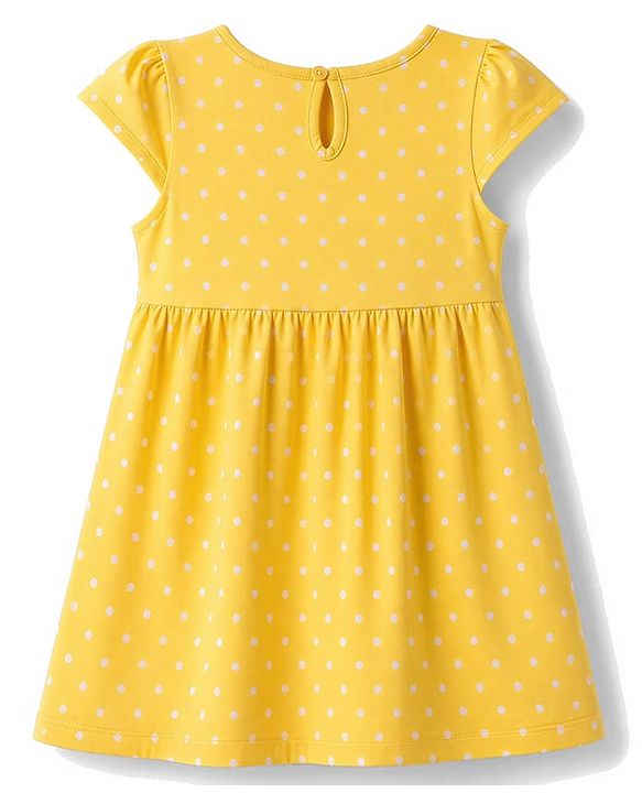 Babyhug Single Jersey Knit Cap Sleeves Floral & Polka Dots Printed Frocks With Bow Applique Pack Of 2 - Purple & Yellow