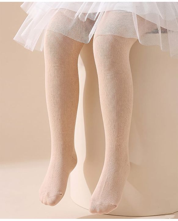 Cute Walk by Babyhug Cotton Knit Full Length Solid Anti Bacterial Tights - Beige