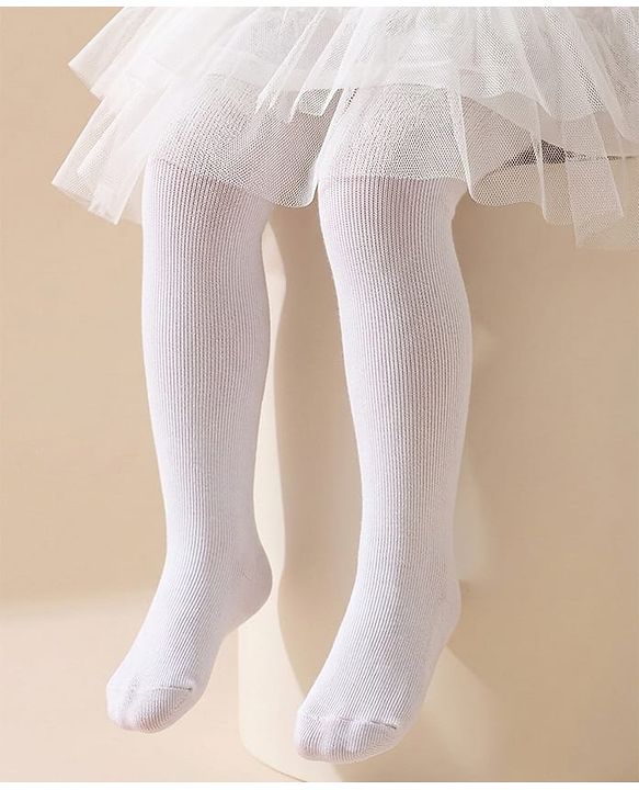 Cute Walk by Babyhug Cotton Knit Full Length Solid Anti Bacterial Tights - White