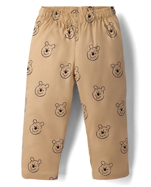 Babyhug Disney 100% Cotton Poplin Woven Full Sleeves Front Open Co-ord Shirt & Pajama Night Suit with Winnie the Pooh Print - Light Brown