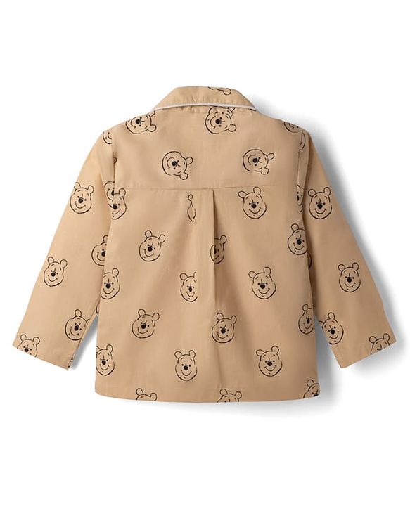 Babyhug Disney 100% Cotton Poplin Woven Full Sleeves Front Open Co-ord Shirt & Pajama Night Suit with Winnie the Pooh Print - Light Brown