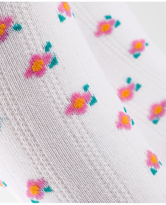 Cutewalk by Babyhug Non Terry Knit Anti-Bacterial Tights With Floral Design - White