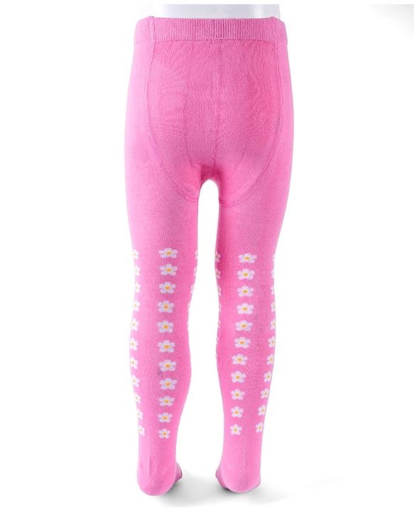 Cutewalk by Babyhug Non Terry Knit Anti-bacterial Tights With Floral Design -Pink
