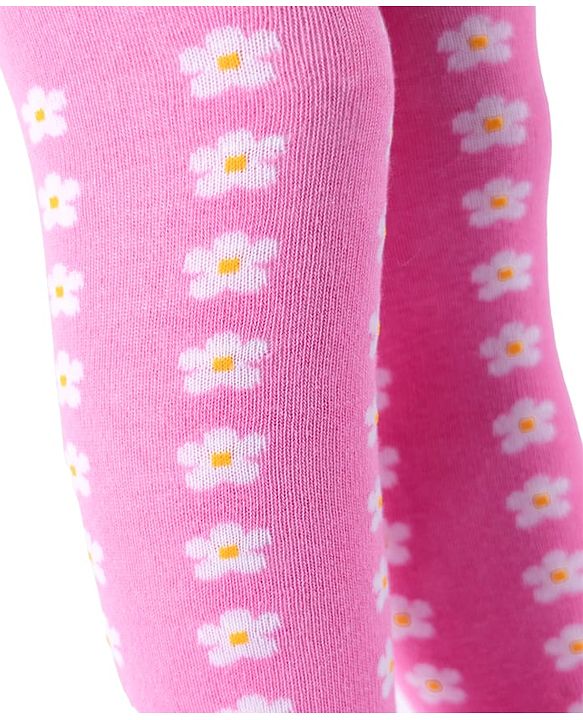 Cutewalk by Babyhug Non Terry Knit Anti-bacterial Tights With Floral Design -Pink
