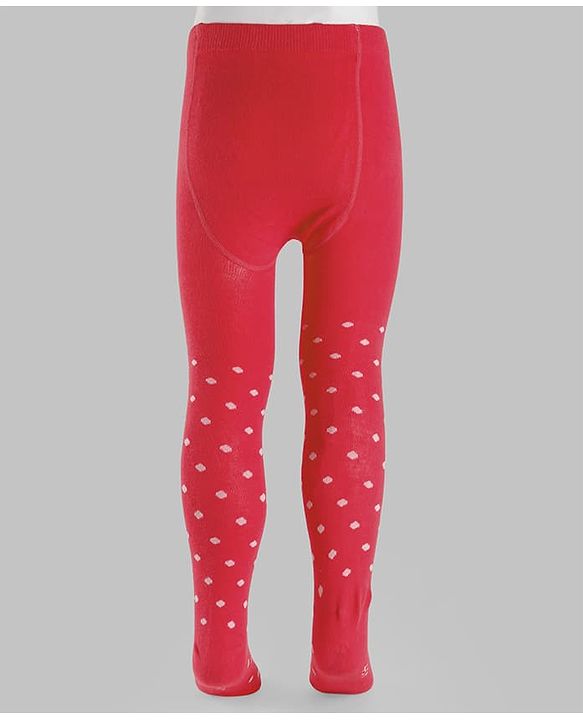 Cute Walk By Babyhug Non Terry Knit Anti-Bacterial Tights With Polka Dot Design - Maroon
