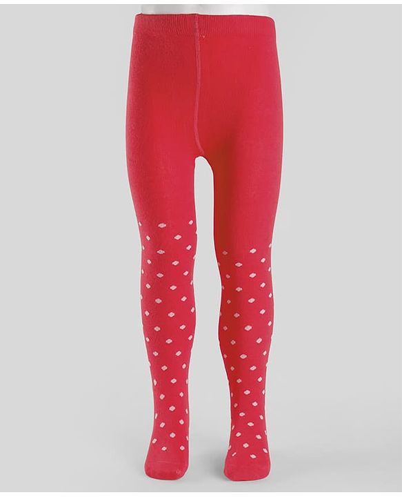 Cute Walk By Babyhug Non Terry Knit Anti-Bacterial Tights With Polka Dot Design - Maroon