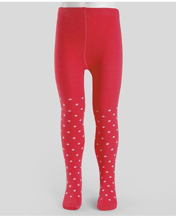 Cute Walk By Babyhug Non Terry Knit Anti-Bacterial Tights With Polka Dot Design - Maroon