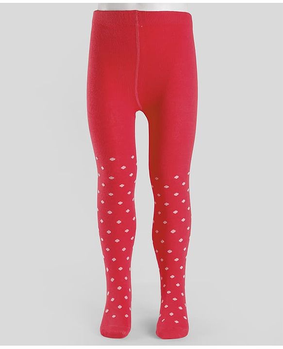 Cute Walk By Babyhug Non Terry Knit Anti-Bacterial Tights With Polka Dot Design - Maroon