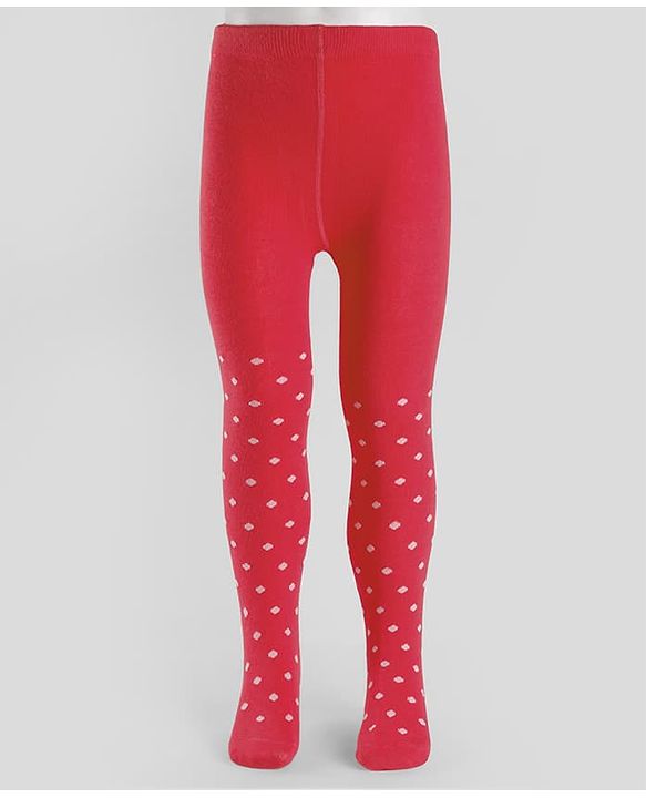 Cute Walk By Babyhug Non Terry Knit Anti-Bacterial Tights With Polka Dot Design - Maroon