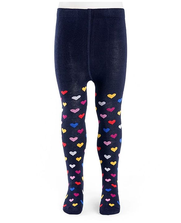 Cutewalk by Babyhug Non Terry Knit Anti-bacterial Tights With Heart Design -Navy Blue
