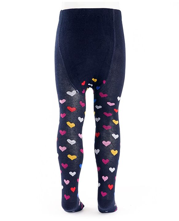 Cutewalk by Babyhug Non Terry Knit Anti-bacterial Tights With Heart Design -Navy Blue