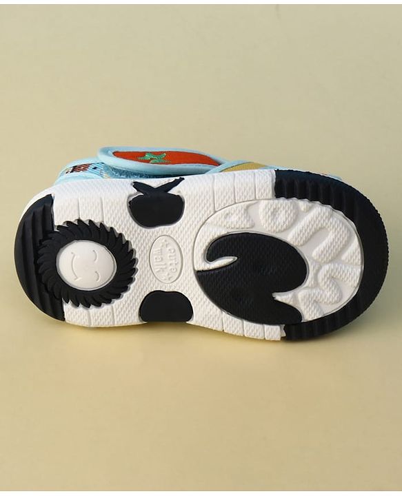 Cute Walk by Babyhug Velcro Closure Printed Musical Sandal With Vehicles Applique - Light Blue