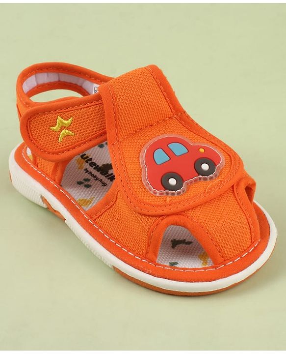 Cute Walk by Babyhug Velcro Closure Printed Musical Sandal With Vehicles & Dino Applique - Olive Green
