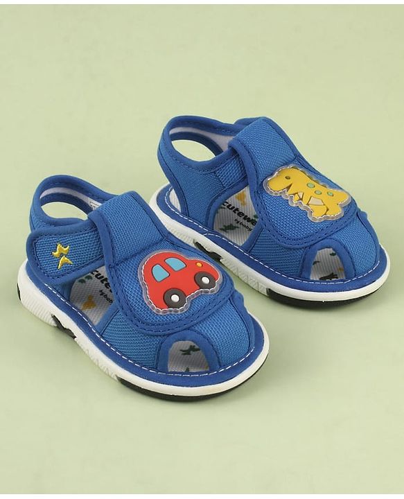 Cute Walk by Babyhug Velcro Closure Printed Musical Sandal With Vehicles & Dino Applique - Olive Green